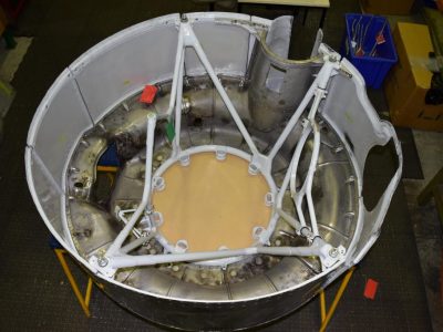 View inside engine cowling showing the engine mount.