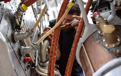 Steve installing the oil return, one of several lines that run between the fire wall and engine. Feb 2017. Steve installing the oil return, one of several lines that run between the fire wall and engine. Feb 2017.