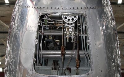 Exposed yoke and foot pedal system under the nose. Kanana restoration, June 2015. Exposed yoke and foot pedal system under the nose. Kanana restoration, June 2015.